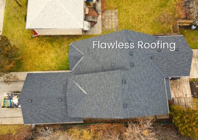 Grey shingle roof, aerial view