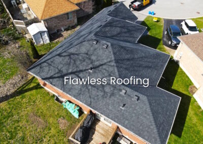 Aerial view grey shingle roof