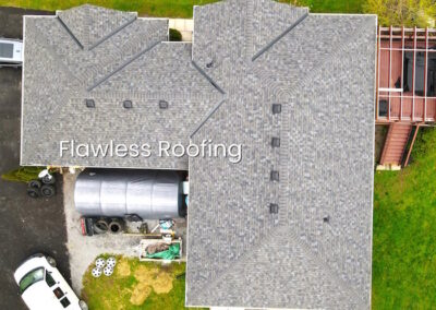 Aerial view grey shingle roof