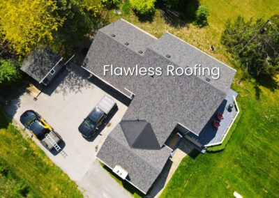 Aerial view grey shingle roof