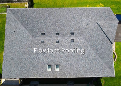 Aerial view grey shingle roof