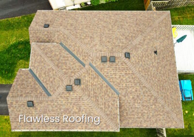 Aerial view beige shingle roof