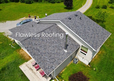 Aerial view grey shingle roof