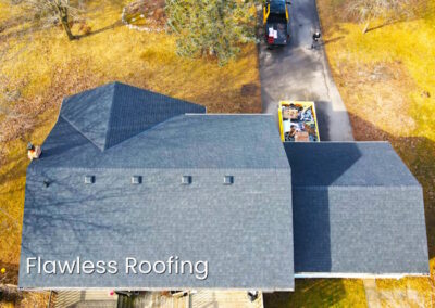 Aerial view grey shingle roof