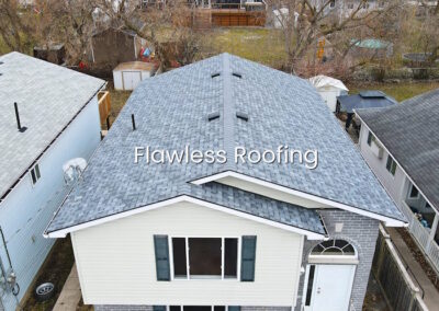Aerial view grey shingle roof